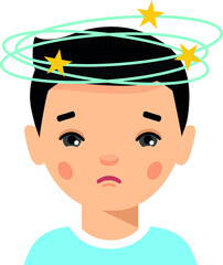 Vector Illustration of a Sick Man with Headache.   Concept stop Corona virus flu.  