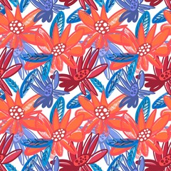 Flowers and leaves seamless pattern. Hand painted abstract acrylic and chalk creative background . Great for stationery, logos, branding, invitations, cards, posters, prints, mood boards, textile and 