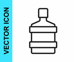 Black line Big bottle with clean water icon isolated on white background. Plastic container for the cooler. Vector