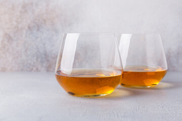 Brandy glasses. Strong spirits in glasses, drinks at the bar