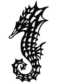 Black and white detailed seahorse