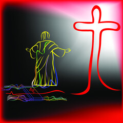 Vector graphics for church. The biblical story of salvation and redemption. The Bible points to the cross. Man goes to God.