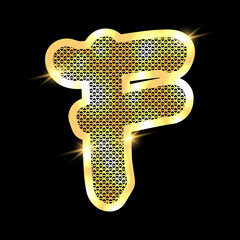 Golden alphabet with highlights on a dark background