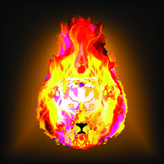 Fire beast icon. Biblical story of judgment. Flaming lion. Vector graphics for design logos, avatars.
