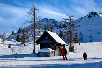 Fototapeta premium Snowboarding im Skigebiet Vogel, Slowenien