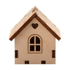 wooden toy house on white background