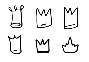 Set Crown logo graffiti icon on white background.doodle illustration.