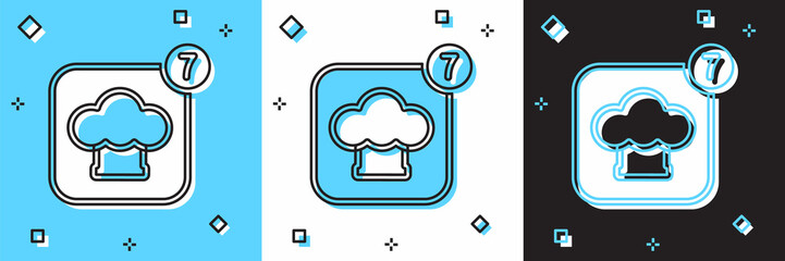 Set Chef hat icon isolated on blue and white, black background. Cooking symbol. Cooks hat. Vector