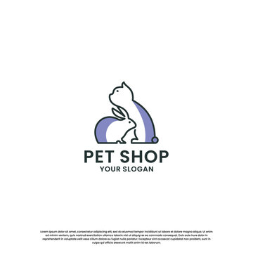 pet house, pet store logo design collection. rabbit and cat combination