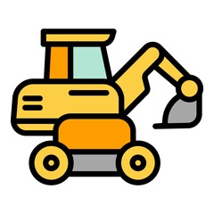 Small excavator icon outline vector. Farm combine. Rural machine