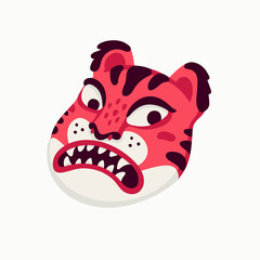 Tiger vector head, cartoon tiger funny face on white background.