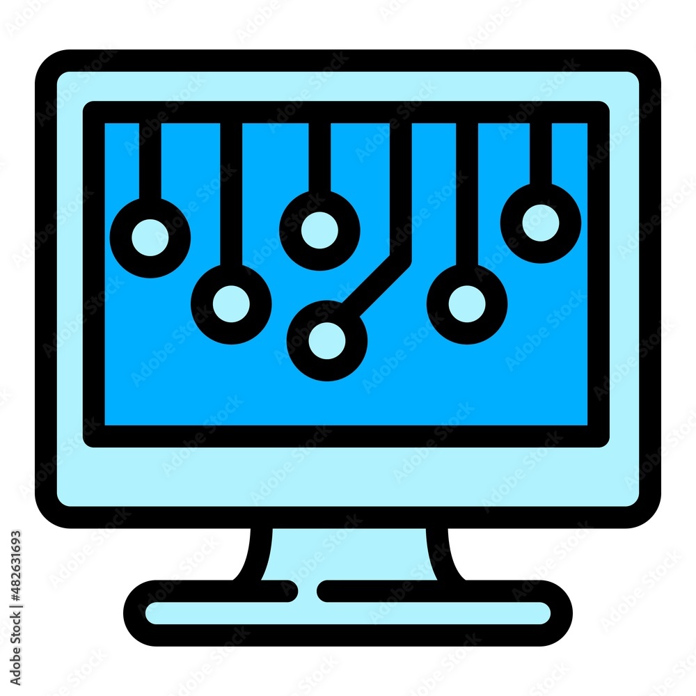 Poster artificial monitor computer icon outline vector. brain ai. network machine