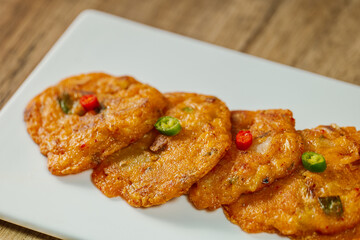 kimchijeon, Korean food kimchi pancake : Slices of well-fermented kimchi mixed into a flour batter...