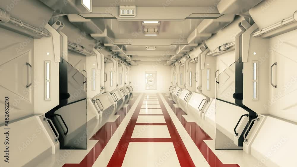 Poster traveling into a futuristic spaceship tunnel or scientific laboratory. technology and engineering mo