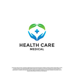 health care logo design. nature peace. human hand and leaf combine