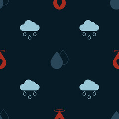 Set Water drop with location, and Cloud rain on seamless pattern. Vector