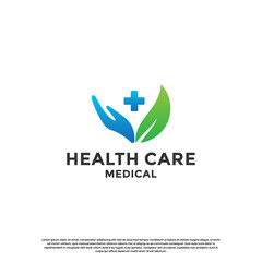 health care logo design. nature peace. human hand and leaf combine