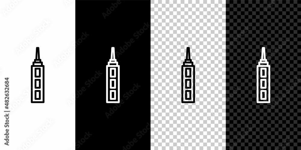 Poster set line skyscraper icon isolated on black and white background. metropolis architecture panoramic l