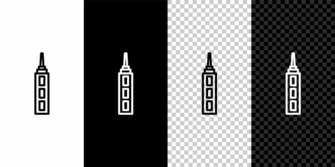 Set line Skyscraper icon isolated on black and white background. Metropolis architecture panoramic landscape. Vector