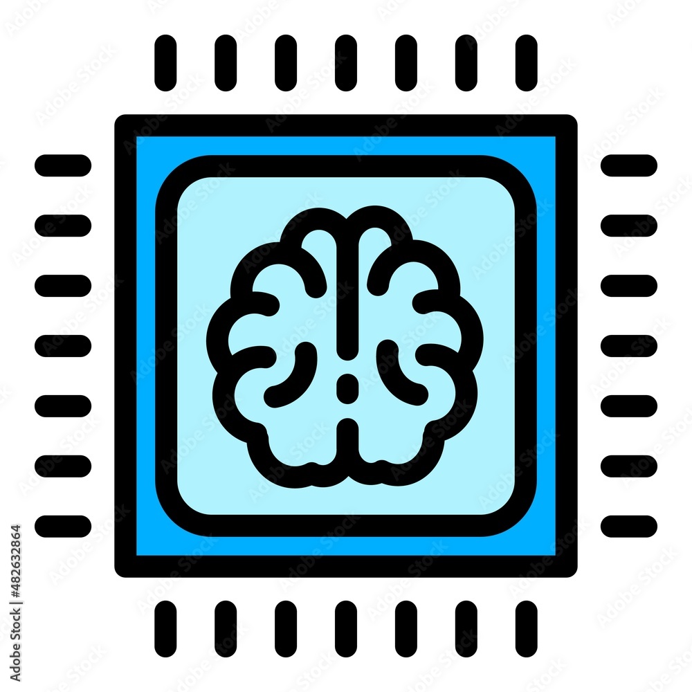 Poster ai brain processor icon outline vector. digital circuit. science computer