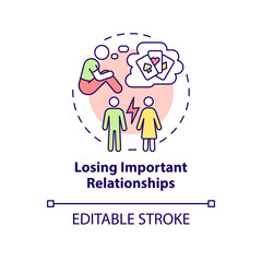 Losing important relationships concept icon. Issues of addicted gambler abstract idea thin line illustration. Isolated outline drawing. Editable stroke. Arial, Myriad Pro-Bold fonts used