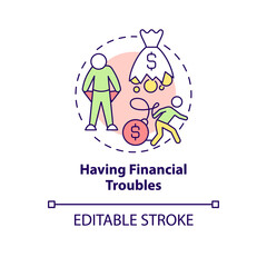 Having financial troubles concept icon. Compulsive gambling symptom abstract idea thin line illustration. Isolated outline drawing. Editable stroke. Arial, Myriad Pro-Bold fonts used