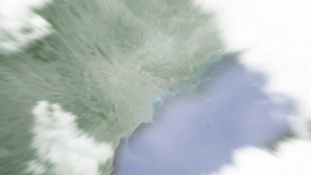 Zoom in from space and focus on Vietnam, Haiphong. 3D Animation. Background for travel intro. Elements of this image furnished by NASA