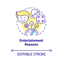 Entertainment reasons concept icon. Compulsive gambling psychology abstract idea thin line illustration. Isolated outline drawing. Editable stroke. Arial, Myriad Pro-Bold fonts used