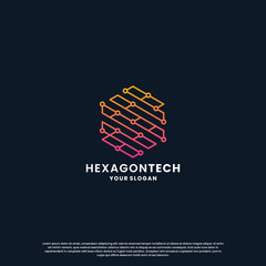 abstract logo for technology. hexagon shape and connection circuit concept