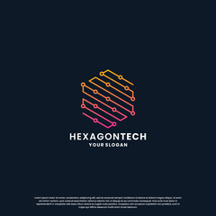 abstract logo for technology. hexagon shape and connection circuit concept