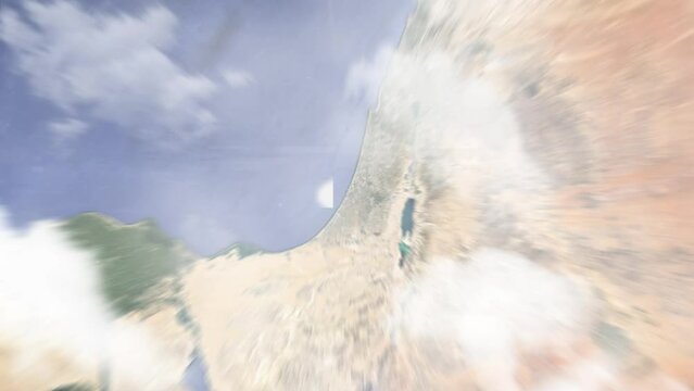 Zoom in from space and focus on Israel, Ashdod. 3D Animation. Background for travel intro. Elements of this image furnished by NASA