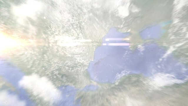 Zoom in from space and focus on Romania, Constanta. 3D Animation. Background for travel intro. Elements of this image furnished by NASA