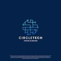 world technology logo design. abstract logo for technology. circle and circuit connection concept