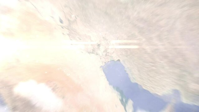 Zoom in from space and focus on Iraq, Basra. 3D Animation. Background for travel intro. Elements of this image furnished by NASA