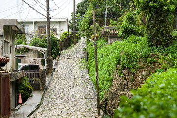 The cobblestone street in Naha.