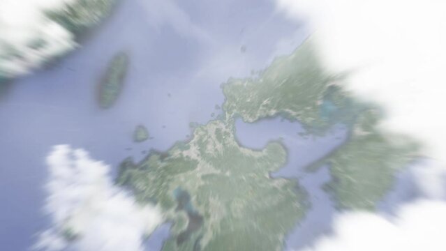 Zoom in from space and focus on Japan, Kitakyushu. 3D Animation. Background for travel intro. Elements of this image furnished by NASA