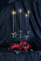 candle and rose