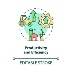 Productivity and efficiency concept icon. RE economic benefits abstract idea thin line illustration. Isolated outline drawing. Editable stroke. Roboto-Medium, Myriad Pro-Bold fonts used