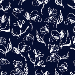 vector seamless pattern flowers with leaves. Botanical illustration for wallpaper, textile, fabric, clothing, paper, postcards