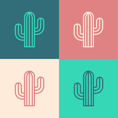 Pop art line Cactus icon isolated on color background. Vector