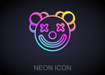 Glowing neon line Clown head icon isolated on black background. Vector