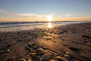 A sunset in one of the most beautiful beaches in Spain, Mazagon. Concept of the most beautiful beaches.