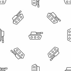 Grey line Military tank icon isolated seamless pattern on white background. Vector