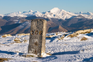Milestone 206 Pyrenees. Lower Navarre-Aezkoa border - obrazy, fototapety, plakaty