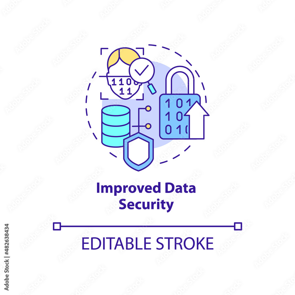 Poster improved data security concept icon. incrcease cyber safety. web 3 0 abstract idea thin line illustr