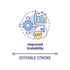 Improved scalability concept icon. Increase size of application. Web 3 0 abstract idea thin line illustration. Isolated outline drawing. Editable stroke. Arial, Myriad Pro-Bold fonts used