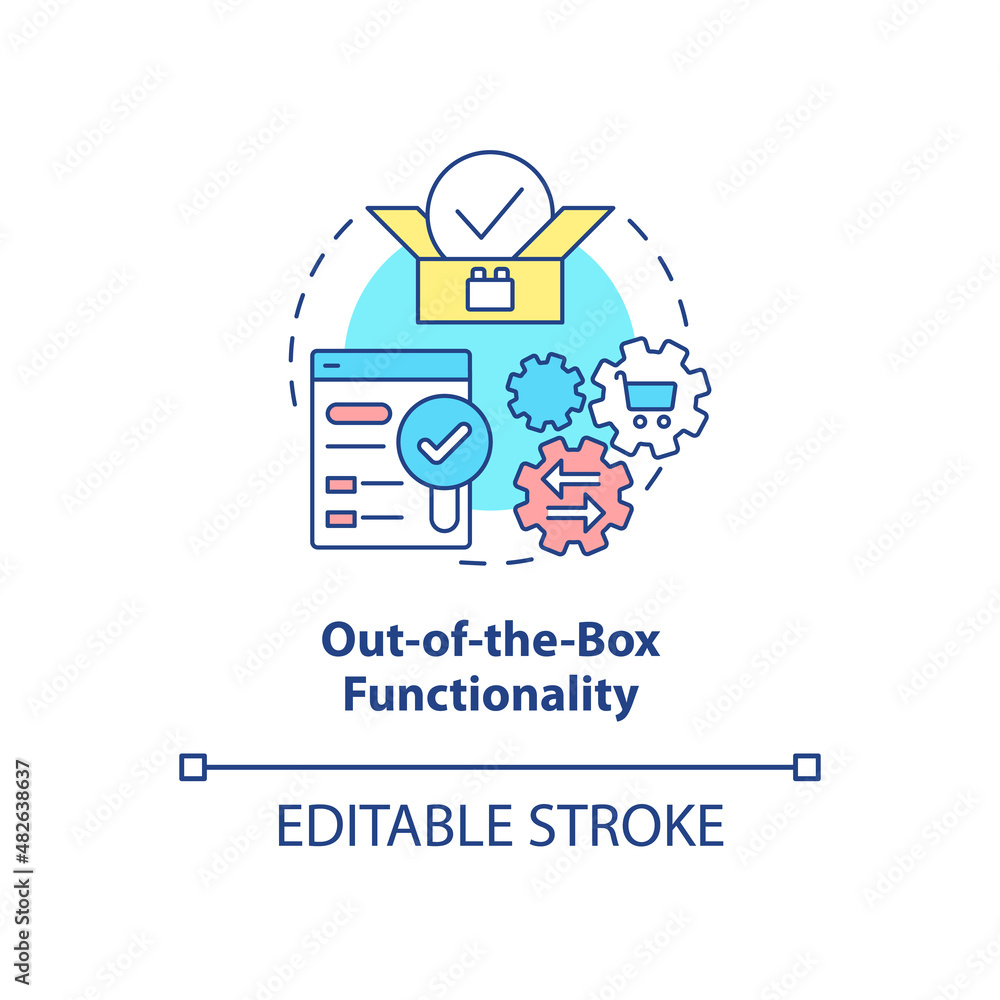 Aufkleber out of the box functionality concept icon. innovative tecnology. web 3 0 abstract idea thin line ill