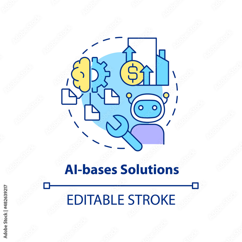Aufkleber ai bases solutions concept icon. cost efficient technology for business. web 3 0 abstract idea thin 
