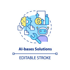 AI bases solutions concept icon. Cost efficient technology for business. Web 3 0 abstract idea thin line illustration. Isolated outline drawing. Editable stroke. Arial, Myriad Pro-Bold fonts used
