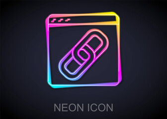 Glowing neon line Browser window icon isolated on black background. Vector